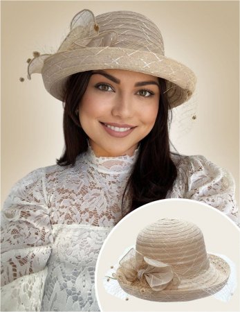 PALARII vara CREM - Palarie dama din organza cu voaleta CELESTIA CHIC crem, reglabila