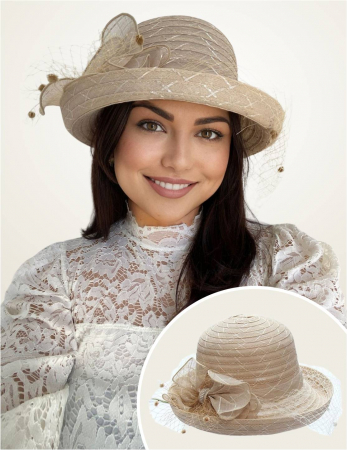 Palarie dama din organza cu voaleta CELESTIA CHIC crem, reglabila [1]