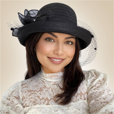 Palarie dama din organza cu voaleta CELESTIA CHIC neagra, reglabila [2]