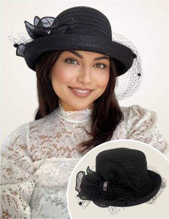 Palarie dama din organza cu voaleta CELESTIA CHIC neagra, reglabila [1]