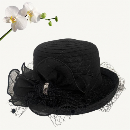 Palarie dama din organza cu voaleta CELESTIA CHIC neagra, reglabila [3]