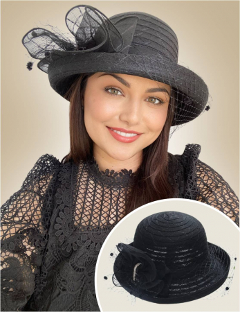 PALARII soare DANTELA - Palarie dama din organza cu voaleta CELESTIA negru, reglabila