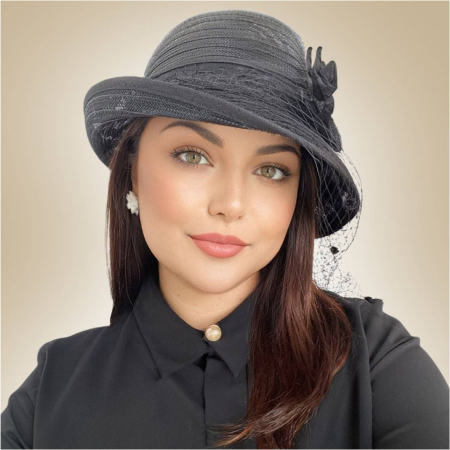 Palarie dama din organza cu voaleta CELESTIA LUX negru, reglabila [2]