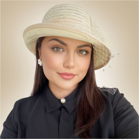 Palarie dama din organza cu voaleta CELESTIA LUX crem, reglabila [2]