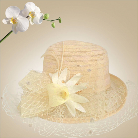 Palarie dama din organza cu voaleta CELESTIA LUX crem, reglabila [3]