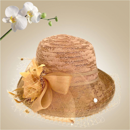 Palarie dama din organza cu voaleta CELESTIA LUX maro, reglabila [3]