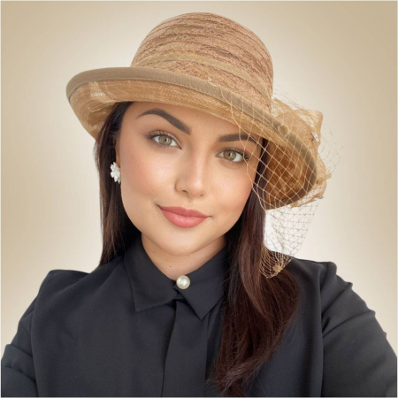 Palarie dama din organza cu voaleta CELESTIA LUX maro, reglabila [2]