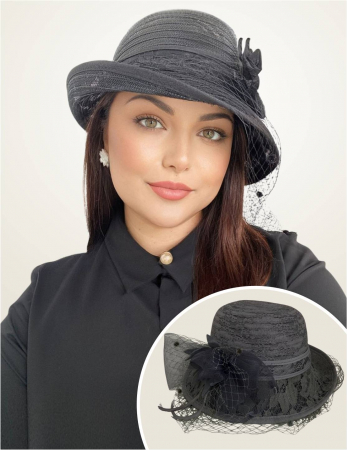 Palarie dama din organza cu voaleta CELESTIA LUX negru, reglabila [1]