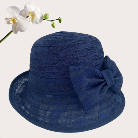 Palarie dama din organza dantelata cu flori ANTONIA LUX-palarie bleumarin, reglabila [3]