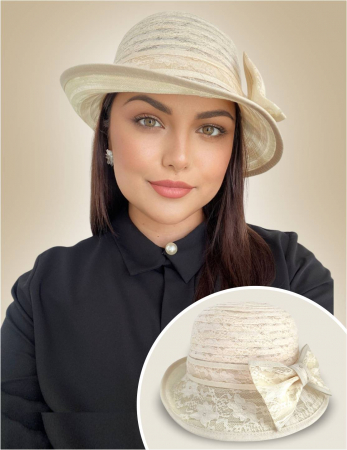 Palarie dama din organza dantelata cu flori ANTONIA LUX-palarie crem, reglabila [2]