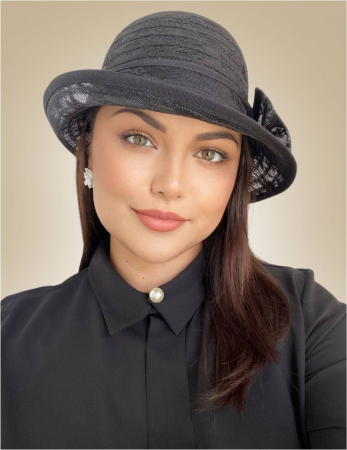 Palarie dama din organza dantelata cu flori ANTONIA LUX-palarie neagra, reglabila [1]