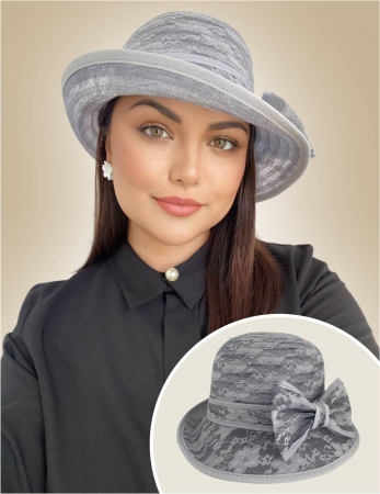 PALARII soare DANTELA - Palarie dama din organza dantelata cu flori ANTONIA LUX-palarie gri, reglabila