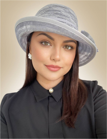 Palarie dama din organza dantelata cu flori ANTONIA LUX-palarie gri, reglabila [1]