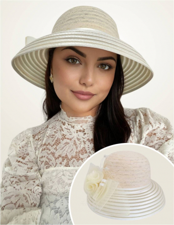 PALARII dama soare - AUDREY LUX - Palarie dama din organza si dantela AUDREY crem, reglabila