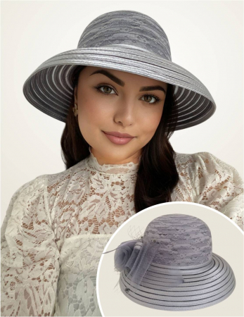 PALARII dama soare - AUDREY LUX - Palarie dama din organza si dantela AUDREY gri, reglabila