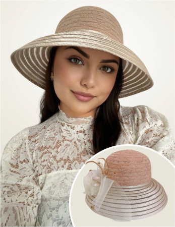 PALARII soare ORGANZA - Palarie dama din organza si dantela AUDREY maro, reglabila