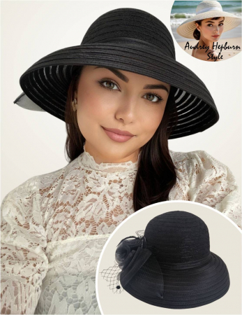 Palarie dama din organza si dantela AUDREY neagra, reglabila [1]