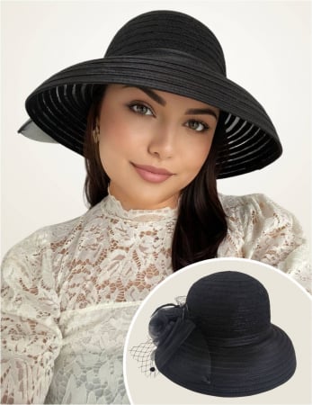 PALARII dama soare - AUDREY LUX - Palarie dama din organza si dantela AUDREY neagra, reglabila
