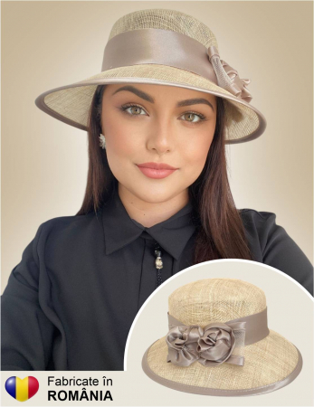 PALARII SOARE sisal - Fabricate in Romania - Palarie dama boruri medii LADY ROSE-palarie crem, reglabila