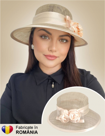 PALARII SOARE sisal - Fabricate in Romania - Palarie dama boruri medii LADY ROSE-palarie crem, reglabila