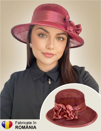 PALARII SOARE sisal - Fabricate in Romania - Palarie dama boruri medii LADY ROSE-palarie grena, reglabila