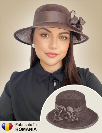 PALARII SOARE sisal - Fabricate in Romania - Palarie dama boruri medii LADY ROSE-palarie maro, reglabila