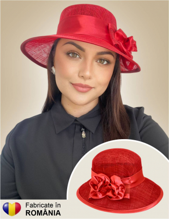 PALARII SOARE sisal - Fabricate in Romania - Palarii barbati · Palarie dama boruri medii LADY ROSE-palarie rosie, reglabila