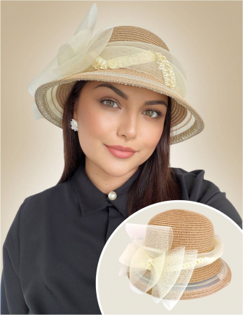 PALARII soare RAFIE - Palarie dama din crinolina  pe margine MISS AMERICA-palarie crem, reglabila