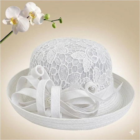 Palarie dama  din organza si dantela AMERICA CHIC -palarie negru, reglabila [3]
