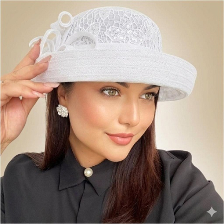 Palarie dama  din organza si dantela AMERICA CHIC -palarie negru, reglabila [2]