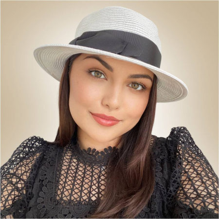 Palarie dama  tip canotiera cu funda neagra ZINA CHIC -palarie alb, reglabila [1]