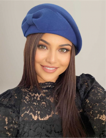 Palarie toca din fetru lux cu funda eleganta PRINCESS LUX (ALBASTRU) - marime unica, reglabila [1]