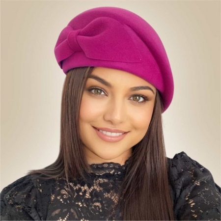 Palarie toca din fetru lux cu funda eleganta PRINCESS LUX (ROZ fucsia) - marime unica, reglabila [2]