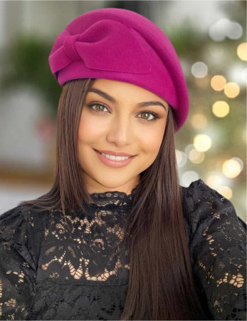 PALARII dama ROZ - Palarie toca din fetru lux cu funda eleganta PRINCESS LUX (ROZ fucsia) - marime unica, reglabila