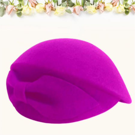 Palarie toca din fetru lux cu funda eleganta PRINCESS LUX (ROZ fucsia) - marime unica, reglabila [3]