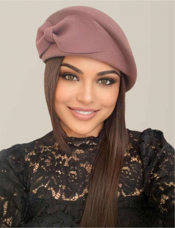 Palarie toca din fetru lux cu funda eleganta PRINCESS LUX (ROZ pudra) - marime unica, reglabila [1]