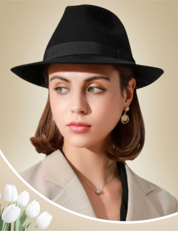 PALARII FEMEI - Palarii dama din fetru lux, cu boruri clasice ALTESS LUX (NEGRU) - marimi de la 53 la 60