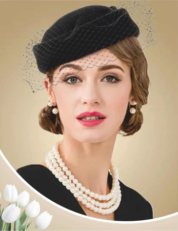 PALARII FEMEI - Palarii dama din fetru lux toca cu voaleta MISS PARIS (4 culori) - marime unica, reglabila