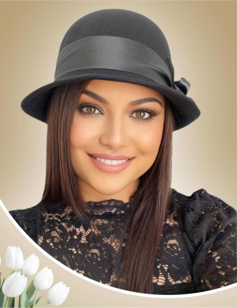 PALARII FEMEI - Palarii dama fetru lux cu panglica din satin NOBLESS LUX (12 culori) - marime unica, reglabila