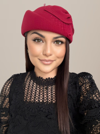 Palarii dama tip toca din fetru lux CALLIA LUX (ROSU trandafiriu) - marime unica, reglabila [2]