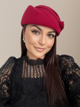 Palarii dama tip toca din fetru lux LEYLA LUX (ROSU trandafiriu) - marime unica, reglabila [3]