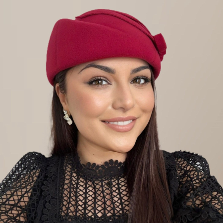 Palarii dama tip toca din fetru lux LEYLA LUX (ROSU trandafiriu) - marime unica, reglabila [5]