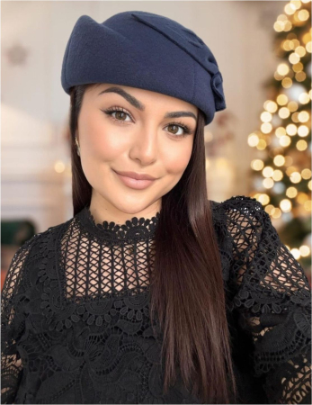 Palarii dama tip toca din fetru lux PARISIENNE LUX (BLEUMARIN) - marime unica, reglabila [1]