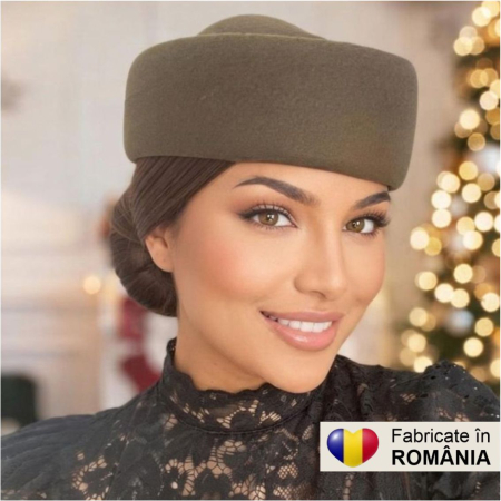 Palarii toca din fetru lux STEWARDESA CHIC (KAKI inchis) - marime unica, reglabila [4]