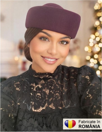 PALARII dama GRENA - Palarii toca din fetru lux STEWARDESA CHIC (VIOLET/GRENA prunia) - marime unica, reglabila