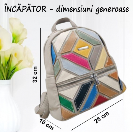 Rucsac elegant de dama Silvia Chic B (MULTICOLOR cu fond CREM) [2]