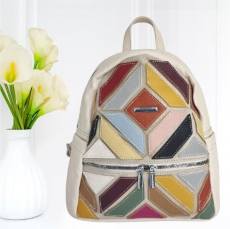 RUCSACURI - Rucsac elegant de dama Silvia Chic B (MULTICOLOR cu fond CREM)