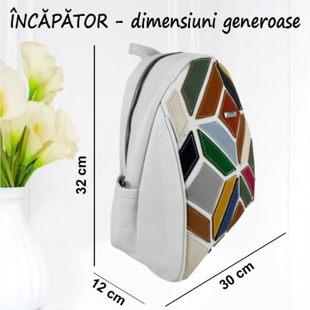 Rucsac elegant de dama Silvia Chic (MULTICOLOR cu fond ALB) [2]