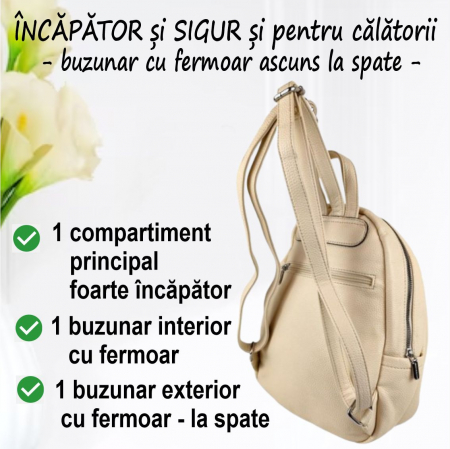 Rucsac elegant de dama Silvia Chic (MULTICOLOR cu fond CREM) [4]