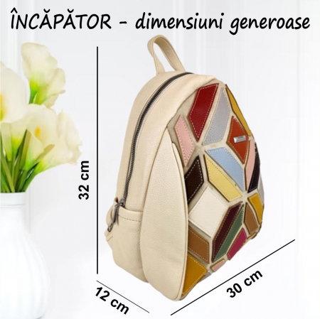 Rucsac elegant de dama Silvia Chic (MULTICOLOR cu fond CREM) [2]